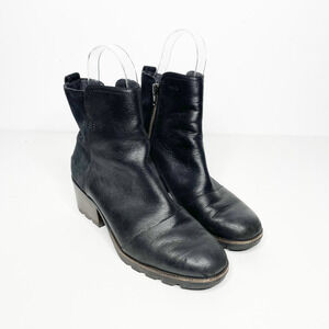 SOREL Cate Booties black leather mid calf waterproof heeled womens US 8.5